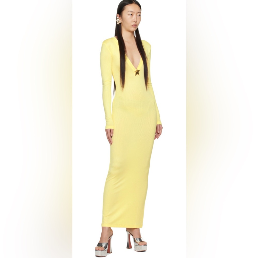 AREA Star Stud Maxi Yellow Dress